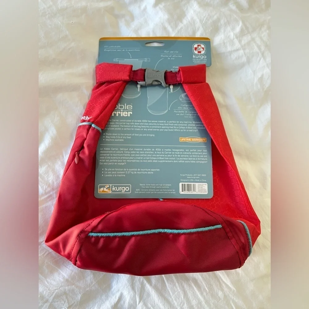 Kurgo Kibble Carrier | Dog Travel Food Storage Bag (Up To 5lbs) | Red NWT